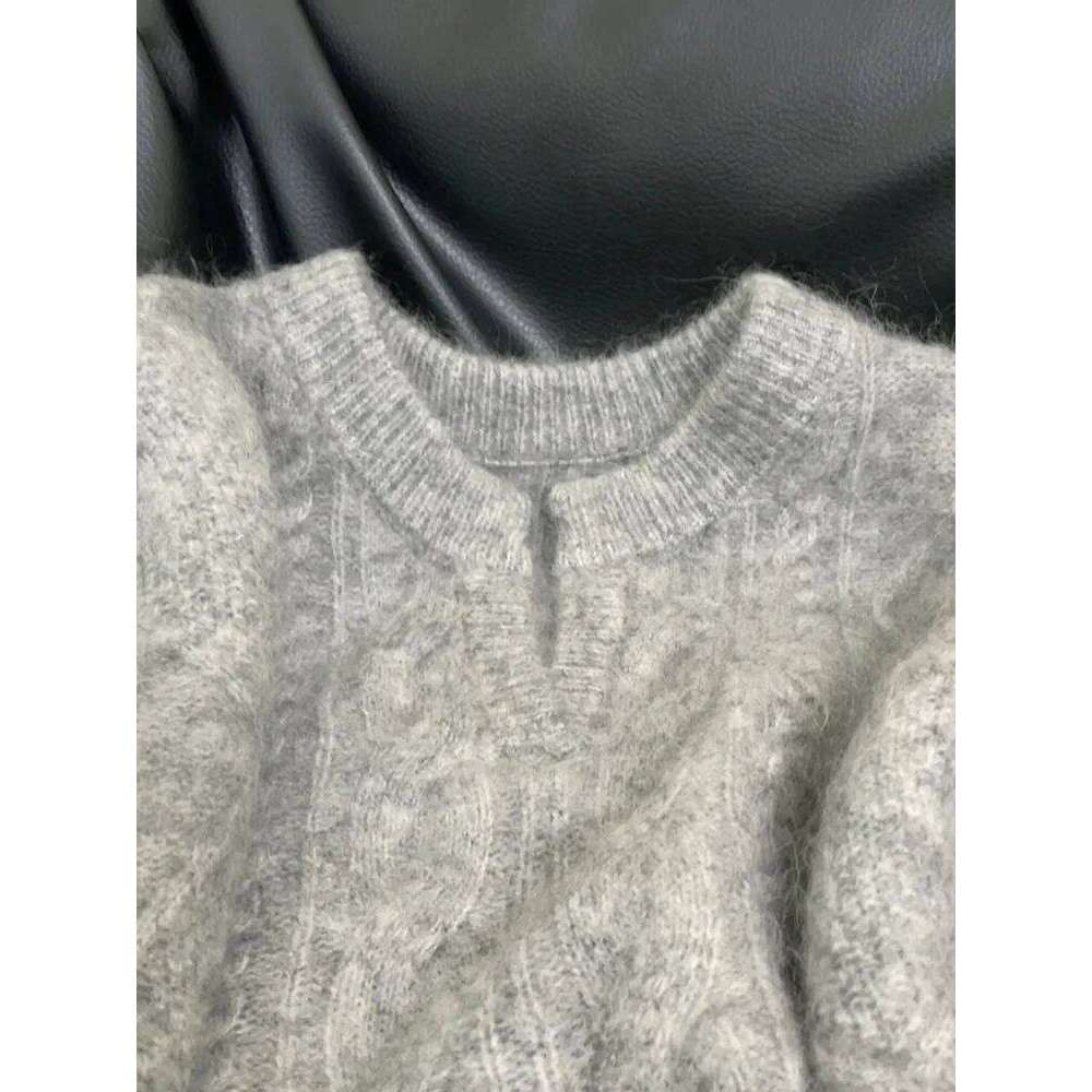 Grey V Neck Knitted Sweaters Women Autumn Korean Loose Lazy Style Casual Jumpers Y2K Fashion Winter Warm Simple Pullovers Mujer Z260313