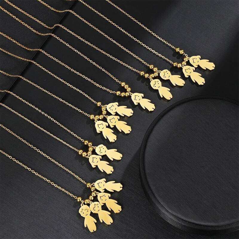 Bluelory Customized Engrave Your Kid's Name Women Necklace For Mom Gold Stainless Steel Carton Boy Girl Custom Jewelry Gift H260312
