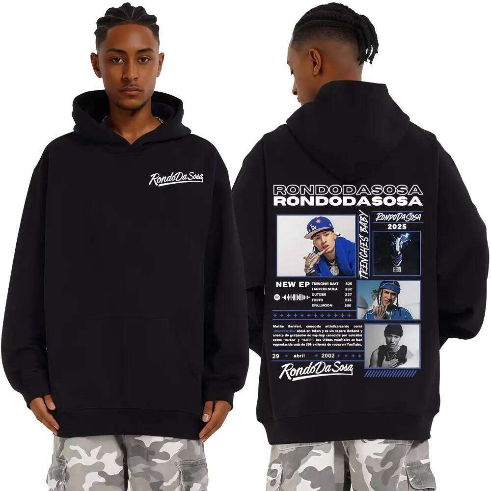 Rapper Rondoda Sosa Trenches Baby Tour 2025 Double Sided Print Harajuku Hoodie Men's Autumn Hoodies Unisex Hip Hop Sweatshirts Z260314