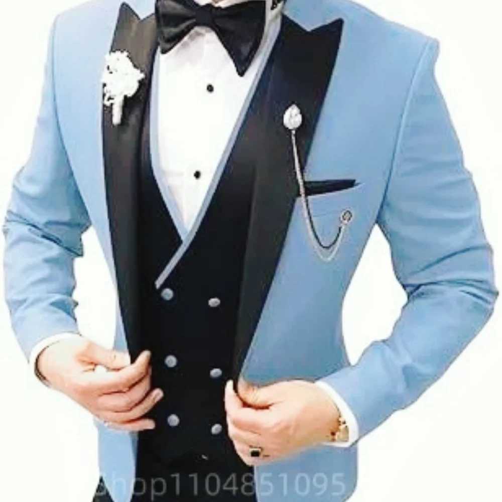 3 Piece Wedding Suits for Men Peak Lapel Double Breasted Tuxedo Jacket Vest Pants Groom Business Fashion Party Set M260313
