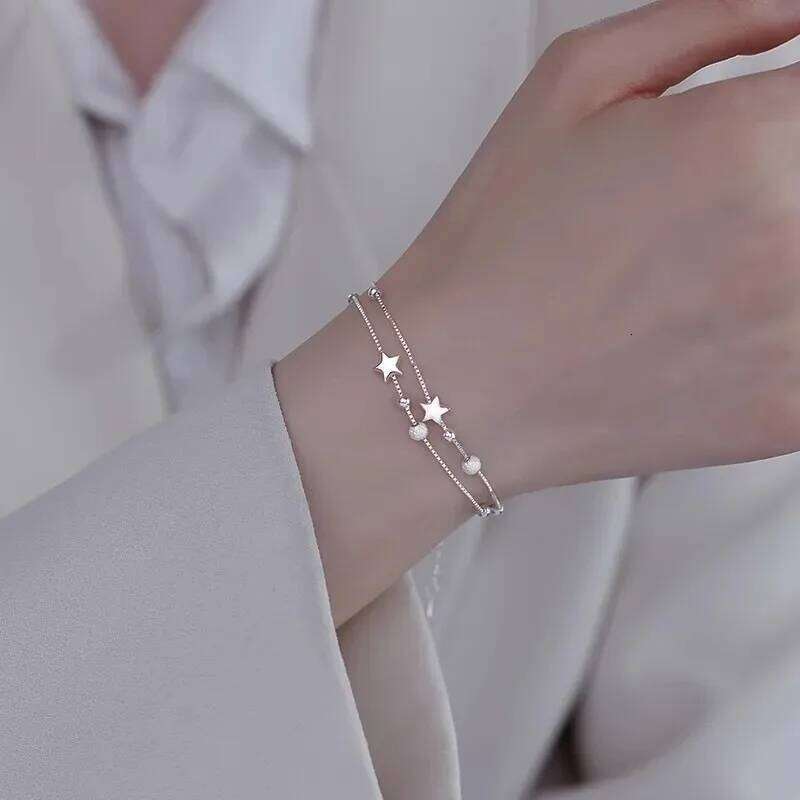 925 Sterling Silver Star Beads Bracelet for Women Girls Exquisite Double Layer Chain Bangles Romantic Fashion Jewelry Gifts Z260313