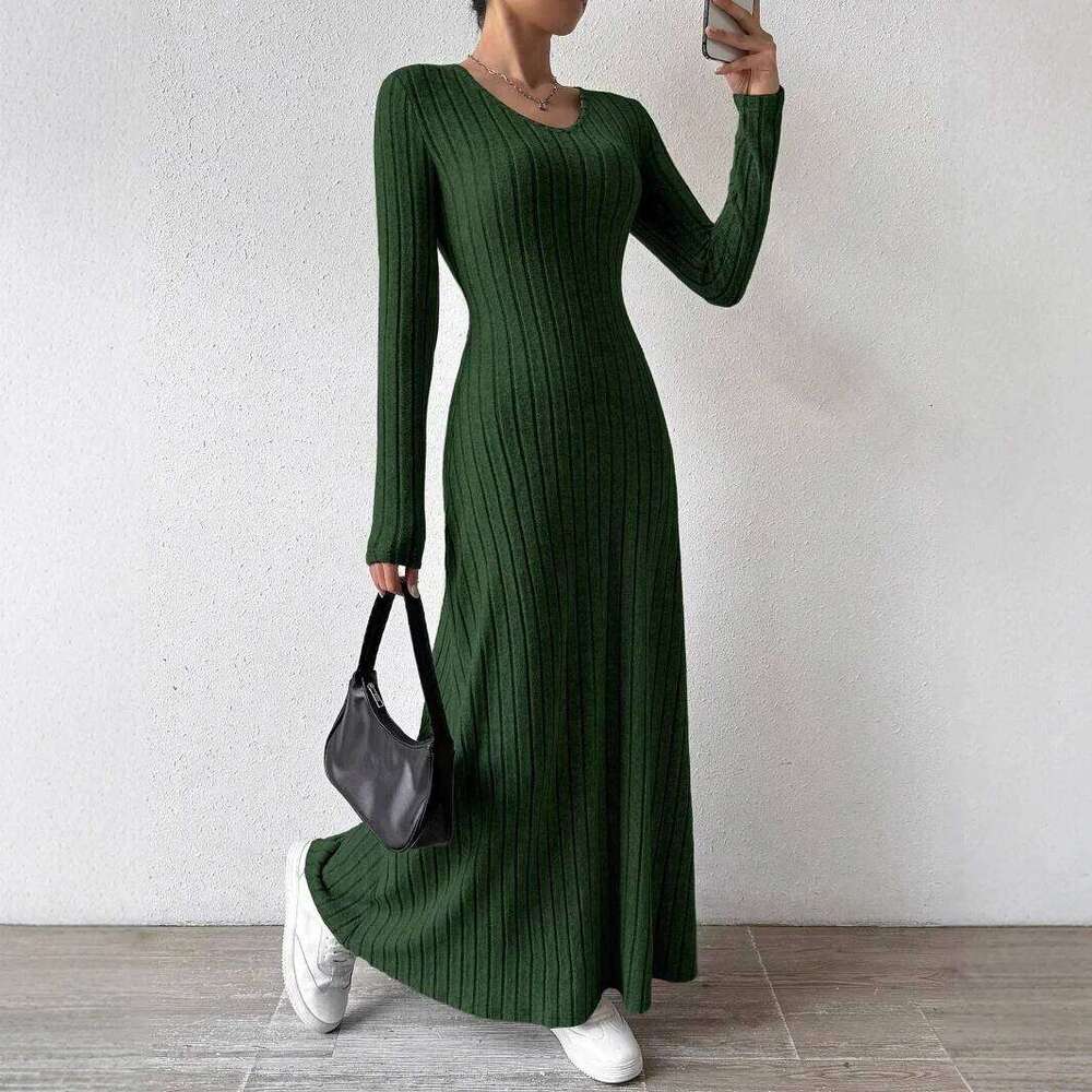 Knitted Maxi Women Elegant Party Autumn Winter O Neck Sleeves Sexy Slim Long Dresses Casual Holiday Street Dress Robe Z260314