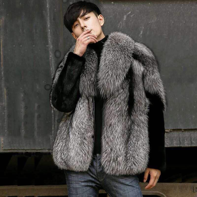 Men's new fox fur one mink short jacket winter warm leather coat Z260313