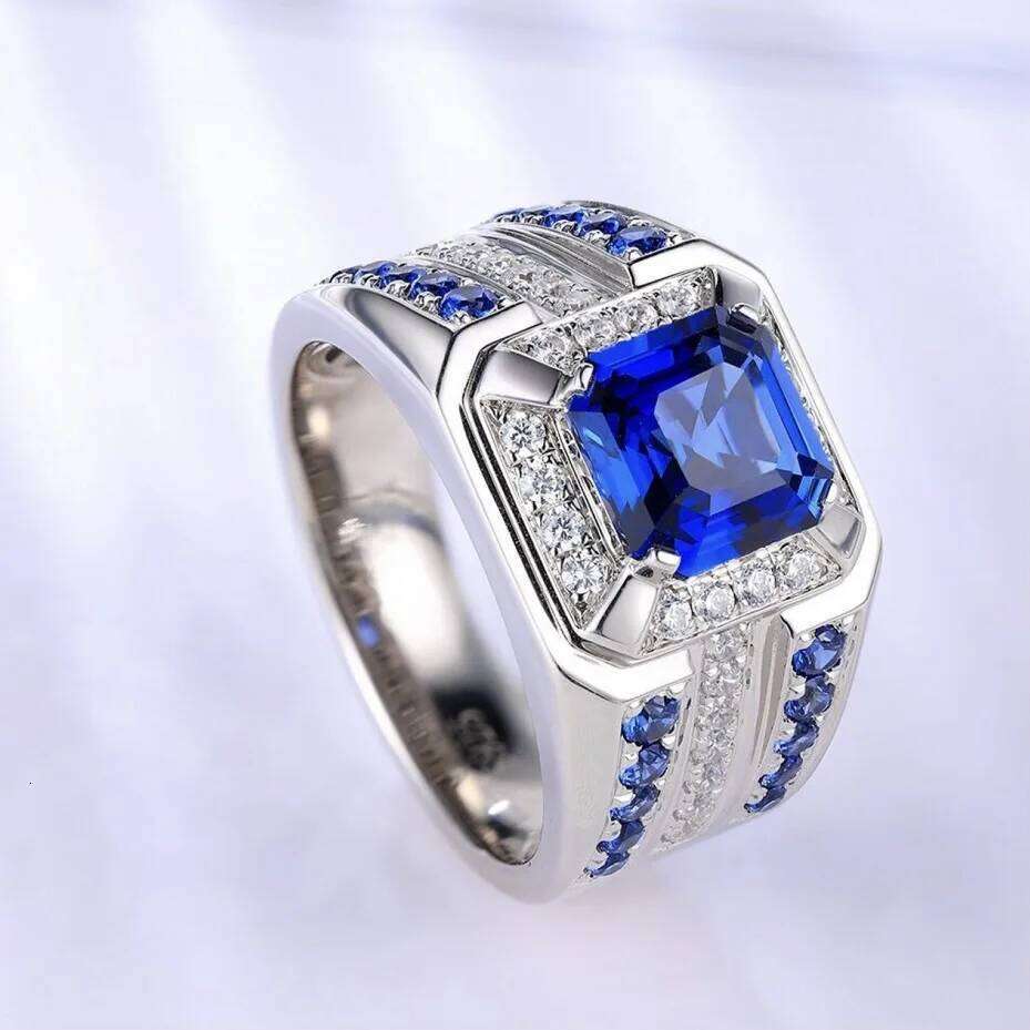 New Hot Selling Silver Plated Alloy Mosaic blue square zircon Rings For Men Jewelry Birthday Party Ring Wholesale Size 7-13 H260312