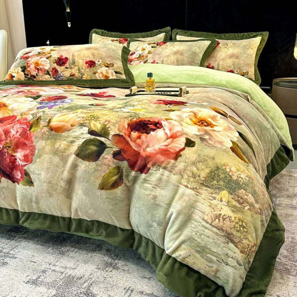 Digital Printed Thicken Milk Velvet Four-Piece Winter Warm Soft Duvet Quilt Cover Bed Sheet Pillowcase Bedding Set H260312 - view 3