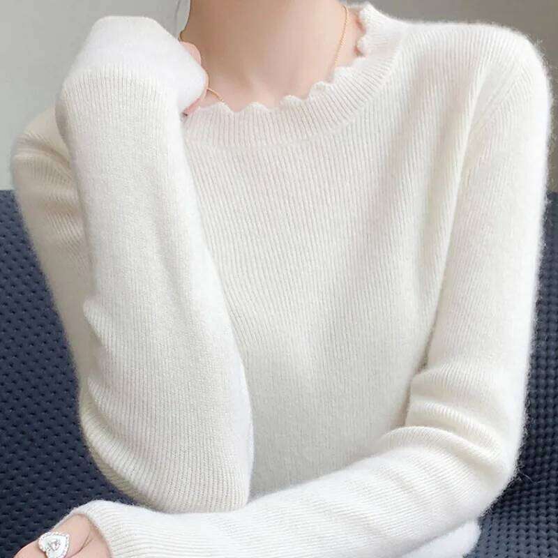 AOSSVIAO 2025 Autumn Winter O-Neck Versatile Sweaters Casual Solid Collar Sweater Women Knitted Slim Pullover Long Sleeve Tops Z260314