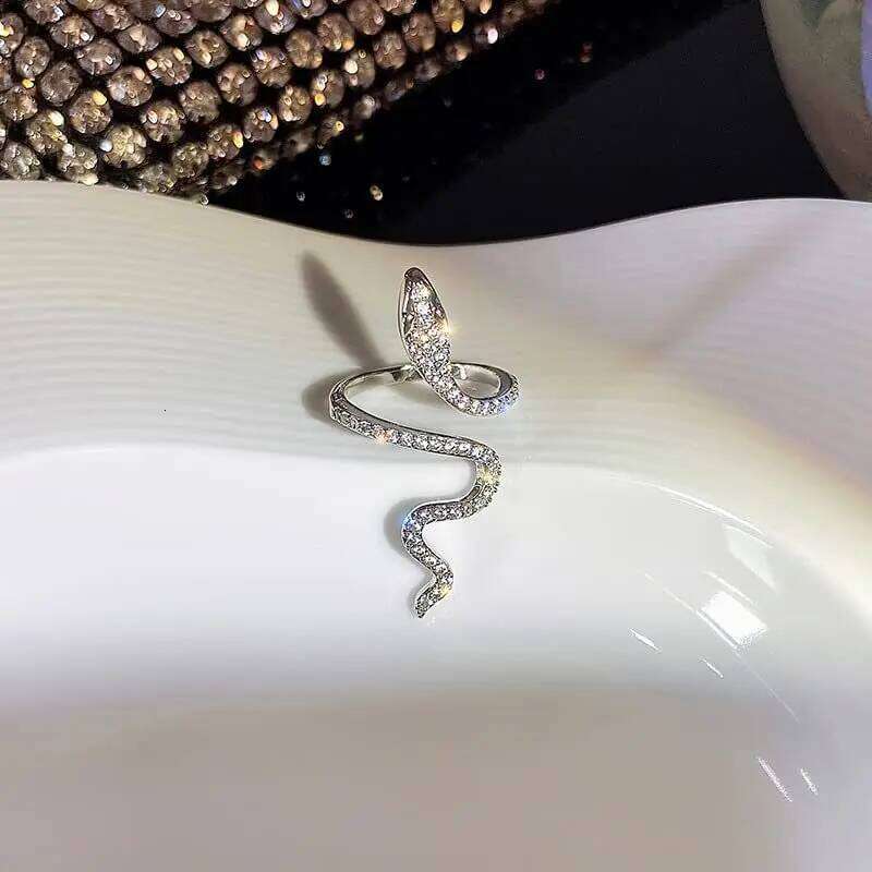 Gothic Rhinestones Open Snake Ring Adjustable Animal Rings Reptile for Men Women Fashion Punk Boy Girl Birthday Jewelry Gifts H260312