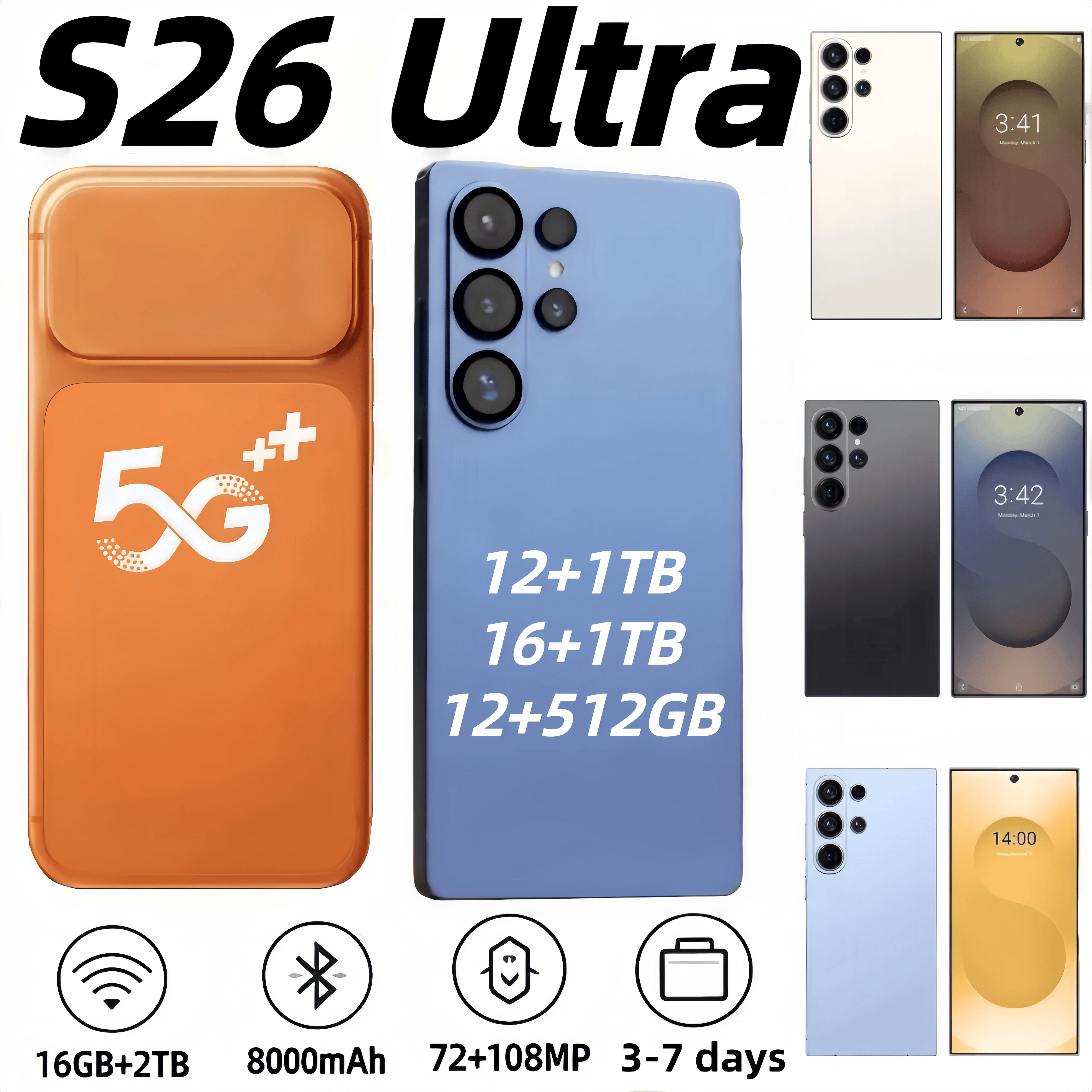 S26 Ultra i17 pro max S25 5G cell phone unlocked smartphone 6.9-inch full screen 16GB+2TB smartphones Face ID GPS Octa Core android mobile phone Sealed Box Free logistics