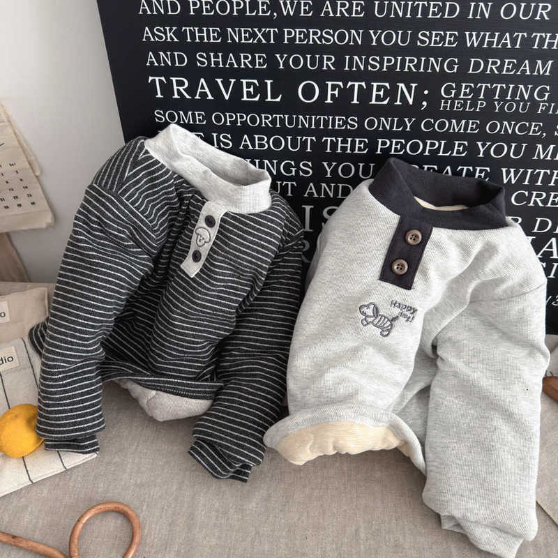 Pullover Children's silk cotton three-layer thickened thermal clothing boys' and girls' padded T-shirt toddler base layer shirt self-he