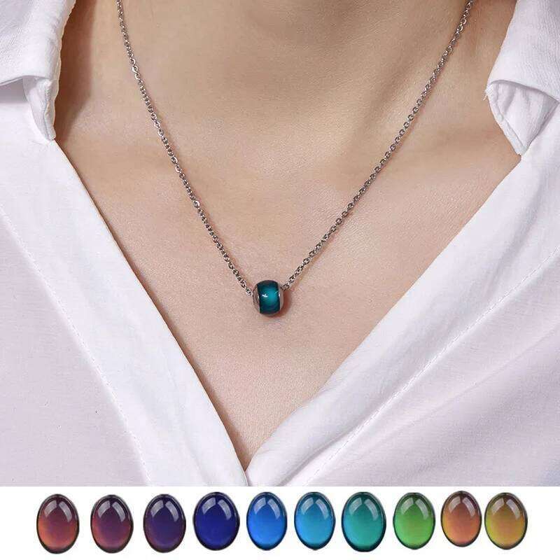 Water Drop Heart Thermochromic Temperature Color-Changing Mood Bead Necklace For Women H260312