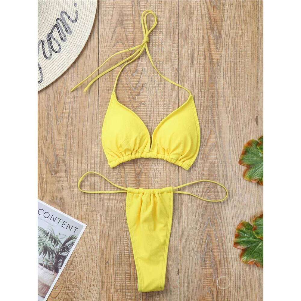 Ribbed Extreme Mini Micro 2025 Women Swimsuit Female Brazilian Swimwear Two Pieces Bikini Set High Cut Bathing Suit Swim Y260303