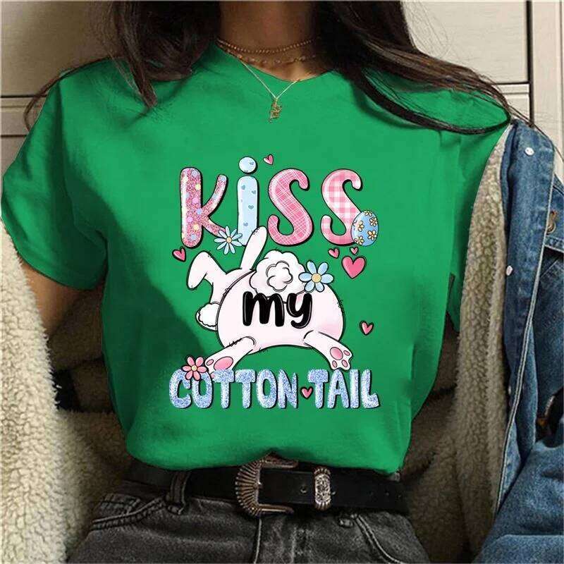 Funny Bunny Graphic T-Shirt for Women Summer Short Sleeve Casual Round Neck T-shirts Easter Fashion Creative Personalized Tops Z260314