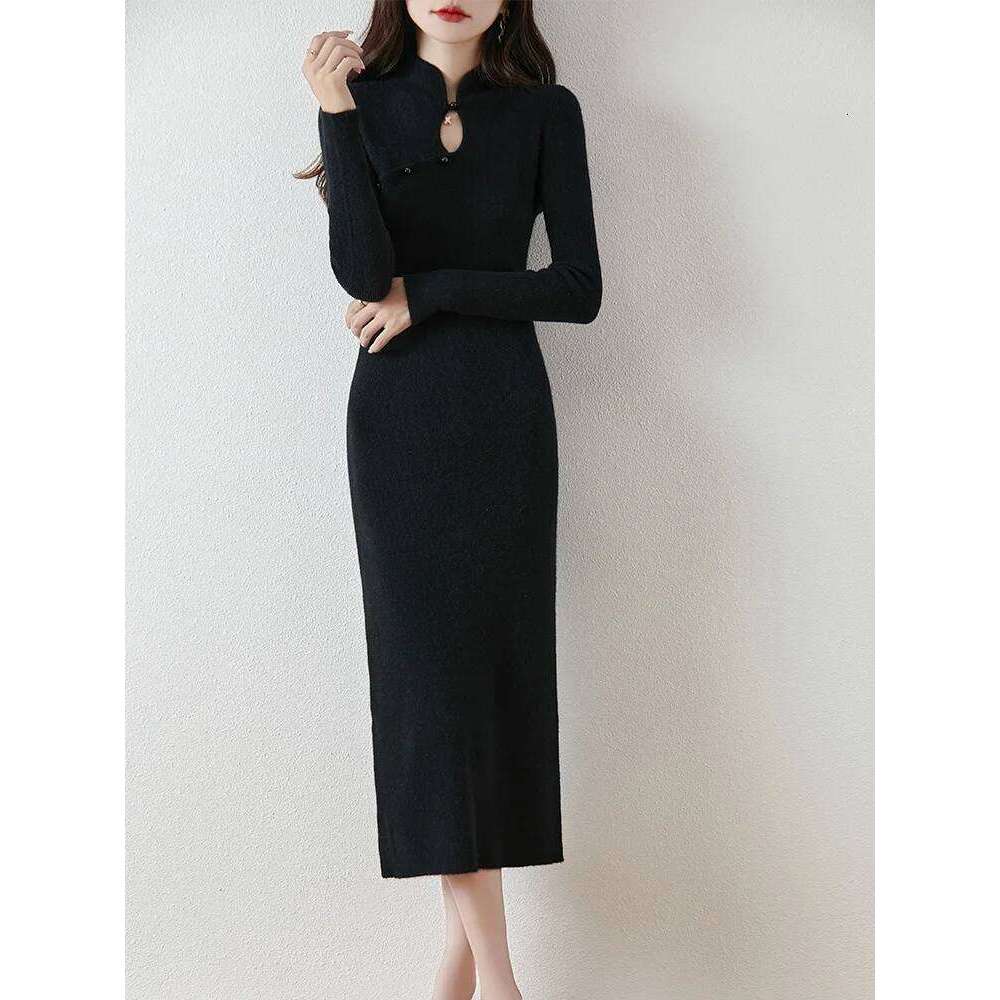 Chinese Style Dress Women Pullover Sweater 100% Merino Wool Knitwear Slim Elegant Retro Skirts Autumn Winter Soft Cashmere Z260313