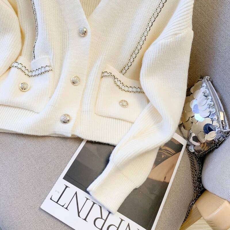 Autumn Winter White Sexy V-Neck Warm Sweater For Women Soft Retro Loose Long Sleeve Cardigan Knitted Tops Lady Z260313