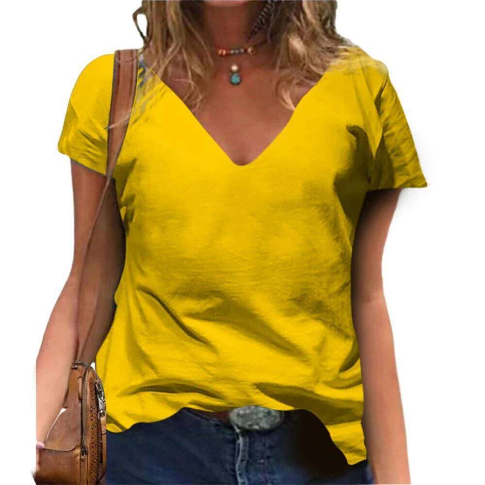 Blessed printed V-neck T-shirt casual short sleeved Women Fashion Streetwear Oversized V-Neck Z260314