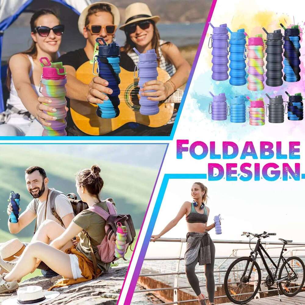 5 Pcs Collapsible 16 oz Silicone Water Bottles with Metal Clip Leak Proof, Portable for Hiking, Camping, Travel Z260314