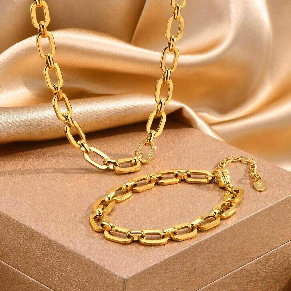 Chunky Gold Plated Link Necklace For Women, Stainless Steel Oval Thick Chain Choker Minimalist Jewelry H260312