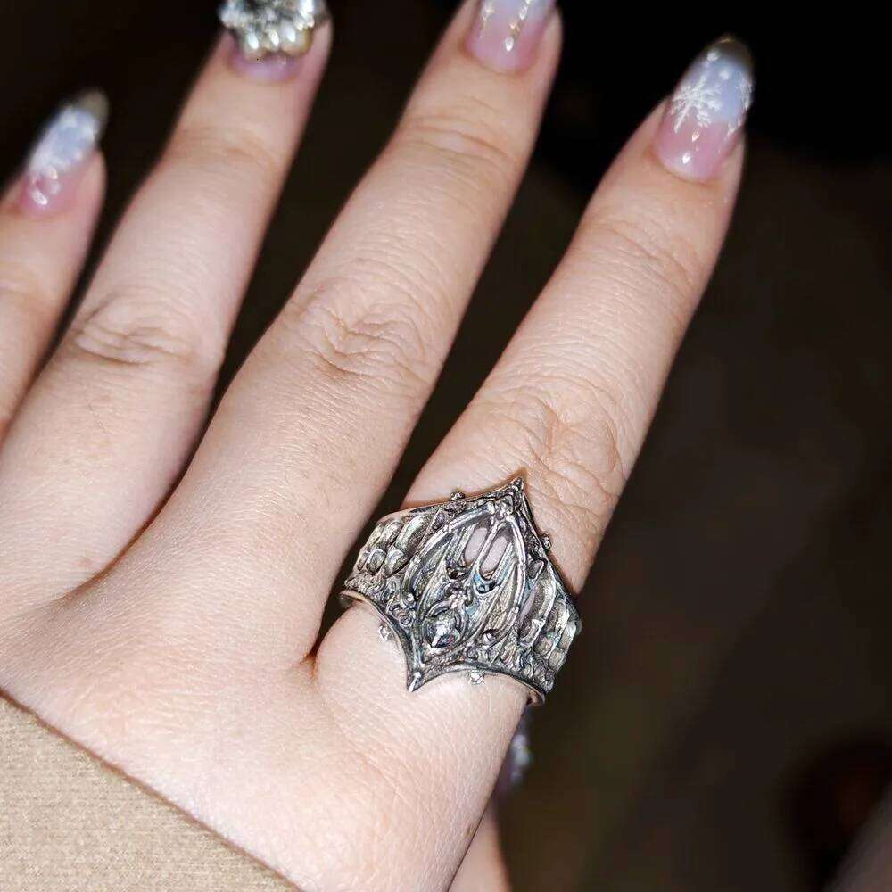 LATS Retro Personality Ancient Silver Color Hollowed-out Relief Crown Castle Rings for Women Men Halloween Trend Gothic Jewelry H260312