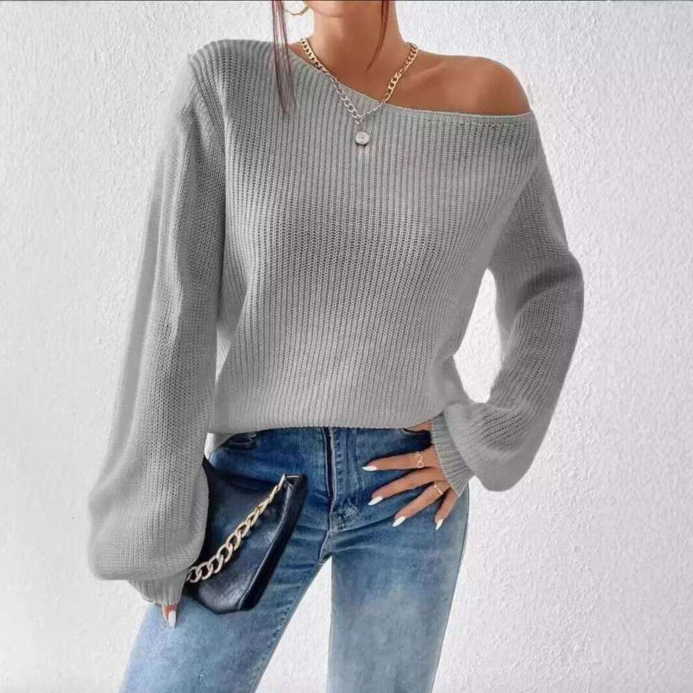 Personality Off-the-shoulder Knit Pullover Sweater, Women's New Solid Color Loose Casual Knitted Sweater for Autumn and Winter Z260313