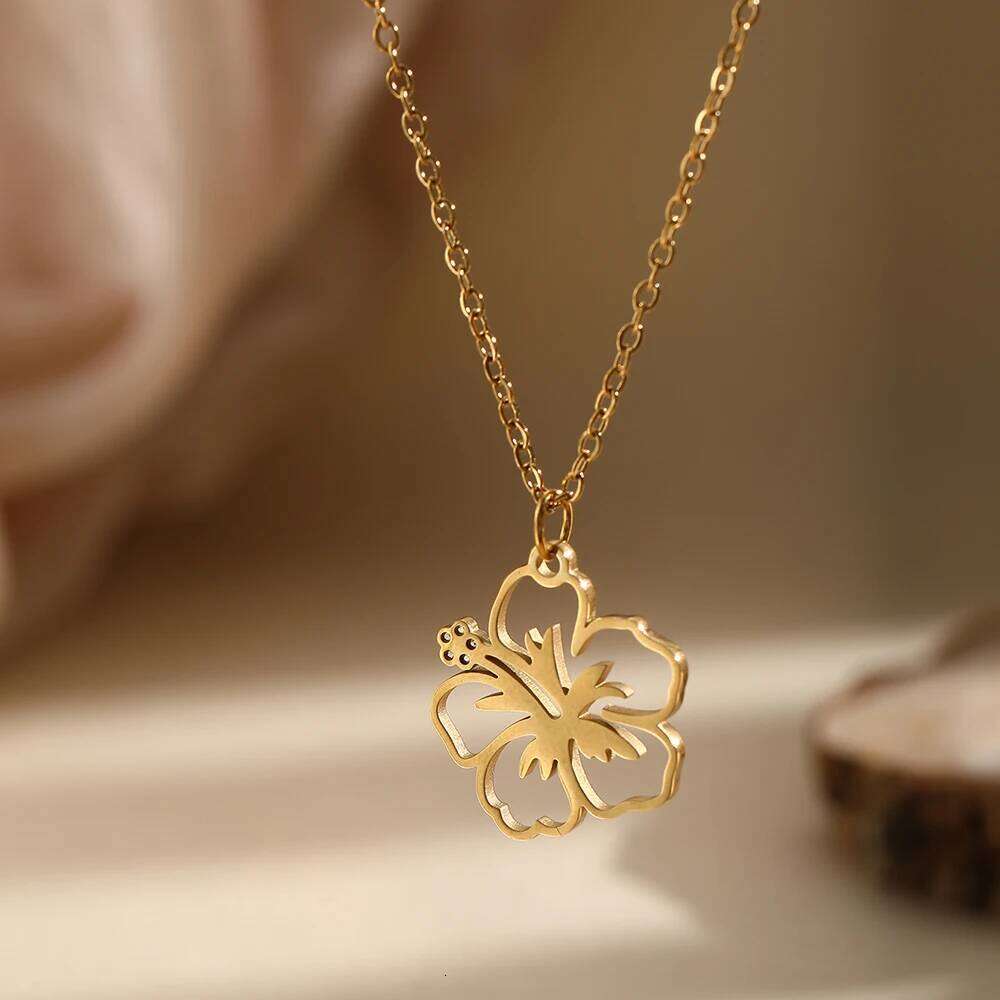 DGIDDK Stainless Steel Hollow Design Flower Pendant Necklace Women's Fashion Simple Suitable For Everyday Wear Collarbone Chain H260312