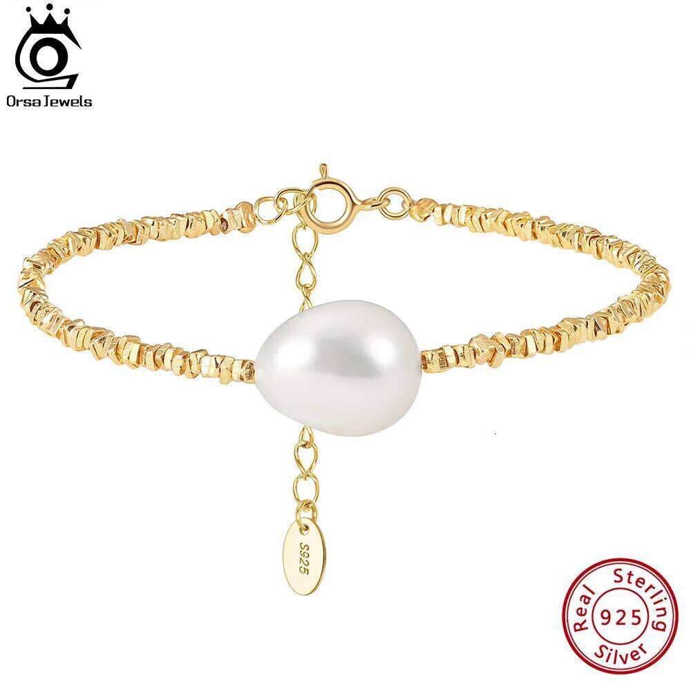 ORSA JEWELS 14K Gold 925 Sterling Silver Nugget Chain Bracelet with Exquisite 11mm Freshwater Pearl for Women Jewelry GPB19 Z260313