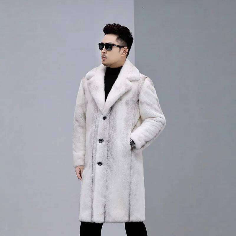 Men Faux Outerwear Winter Mink Fur Coat Thick Jacket Autumn Windbreaker Single Breasted Turn Down Collar High Street Z260313