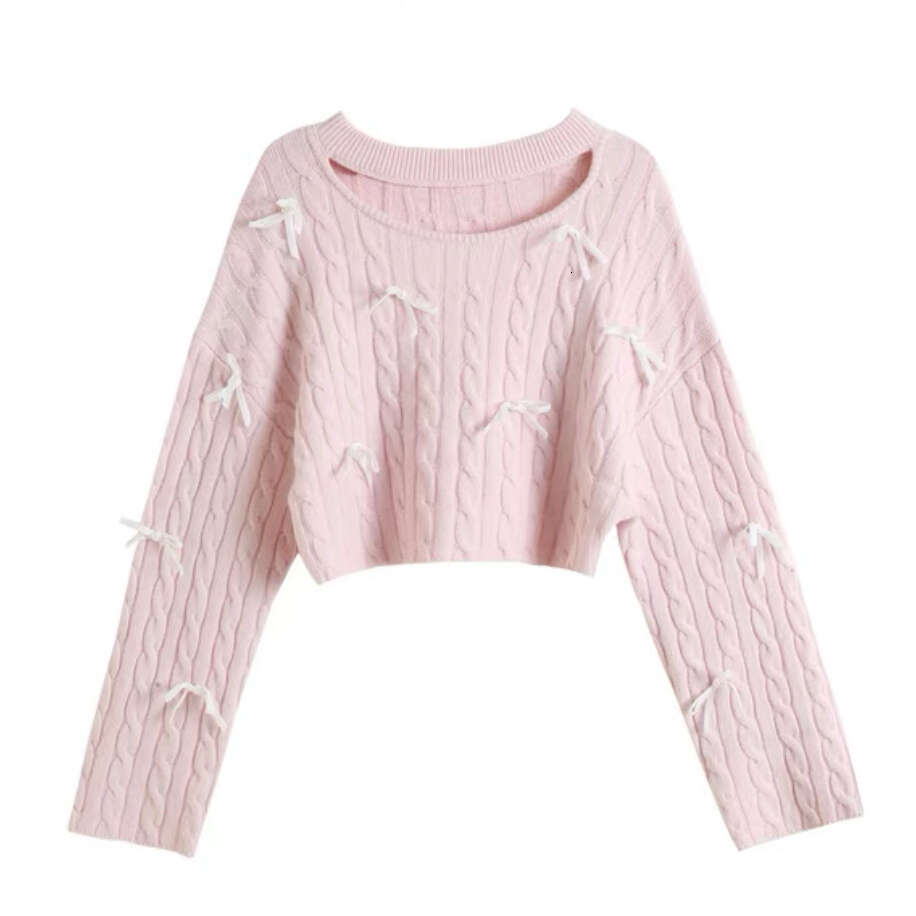 2026 Autumn/Winter New Designer Women's Bow Beaded Fluffy c10 Knitted Hollow Knitted Sweater