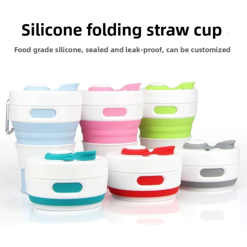 450ml/15oz Silicone Folding with Straw Lid and Carabiner Coffee Cup Suitable for Camping Picnic Travel Mountaineering Z260313