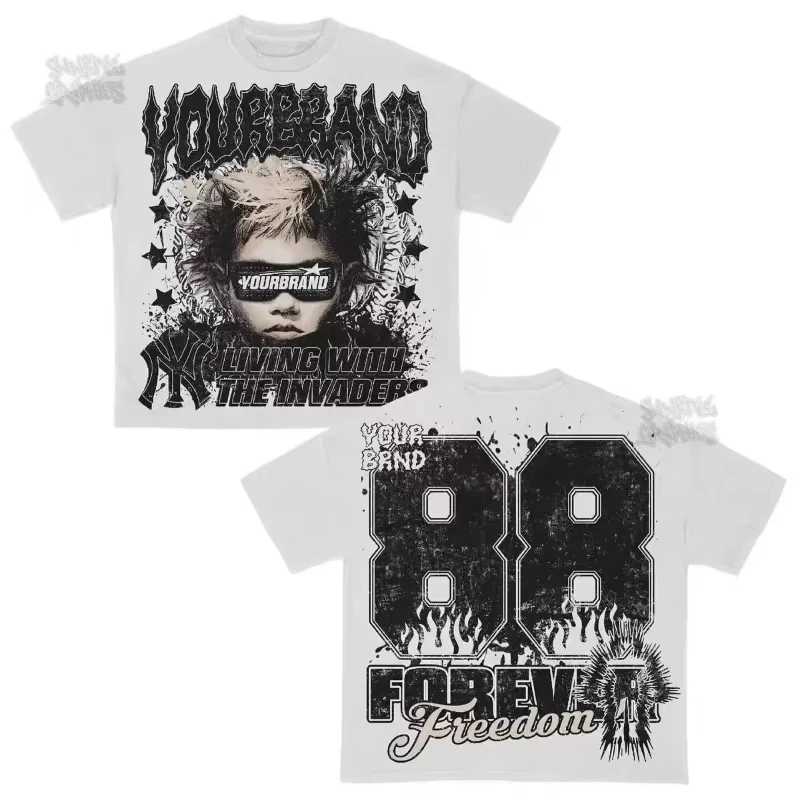 Summer Y2k Pattern Retro Style Harajuku Gothic Hip Hop Animation Print T-shirt Mens and Womens Loose Casual Short Sleeves Top D260313