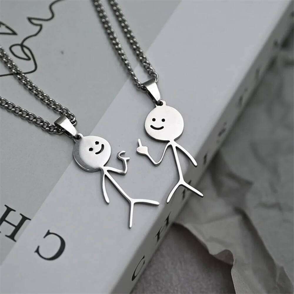 2025 Funny Middle Finger Stickman Necklace For Women Men Trend Titanium Steel Heart Pendant Chain Jewelry Couple Party Gift H260312
