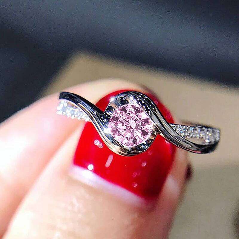 Huitan Trendy Women Wedding Rings White/Pink/Green/Blue Cubic Zirconia Engagement Accessories Fashion Jewelry Wholesale H260312