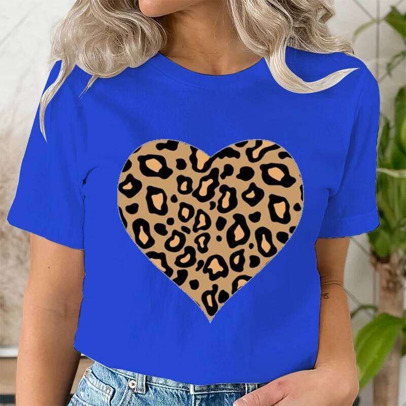 Vintage Leopard Print Heart Pattern Women Shirts Casual Fashion Love Graphics Korean Ulzzang Short Sleeve T Shirt Femme Z260314