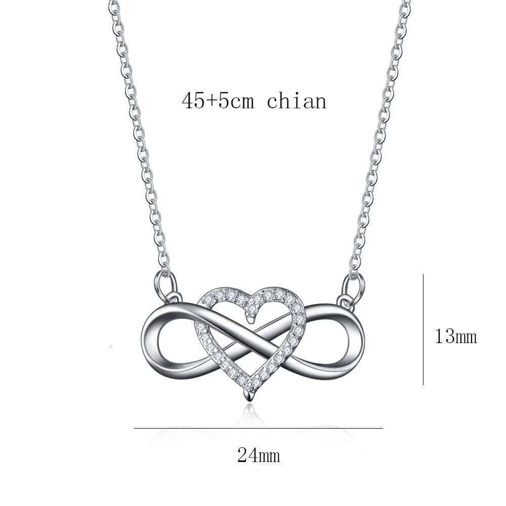 Romantic Fashion Silver Gold Color Infinity Forever CZ Lucky Heart Pendant Necklace for Women Gift Jewelry H260312
