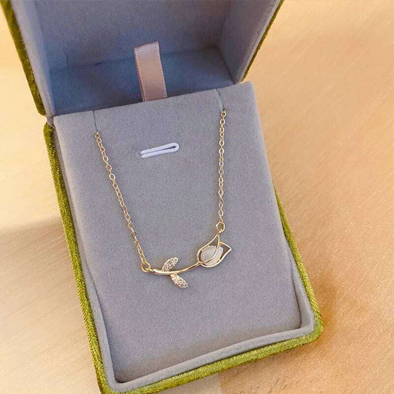 Stainless Steel Rose Tulip Crystal Necklace for wedding jewelry Cute Pendant chain women's party neck accessory Gift H260312