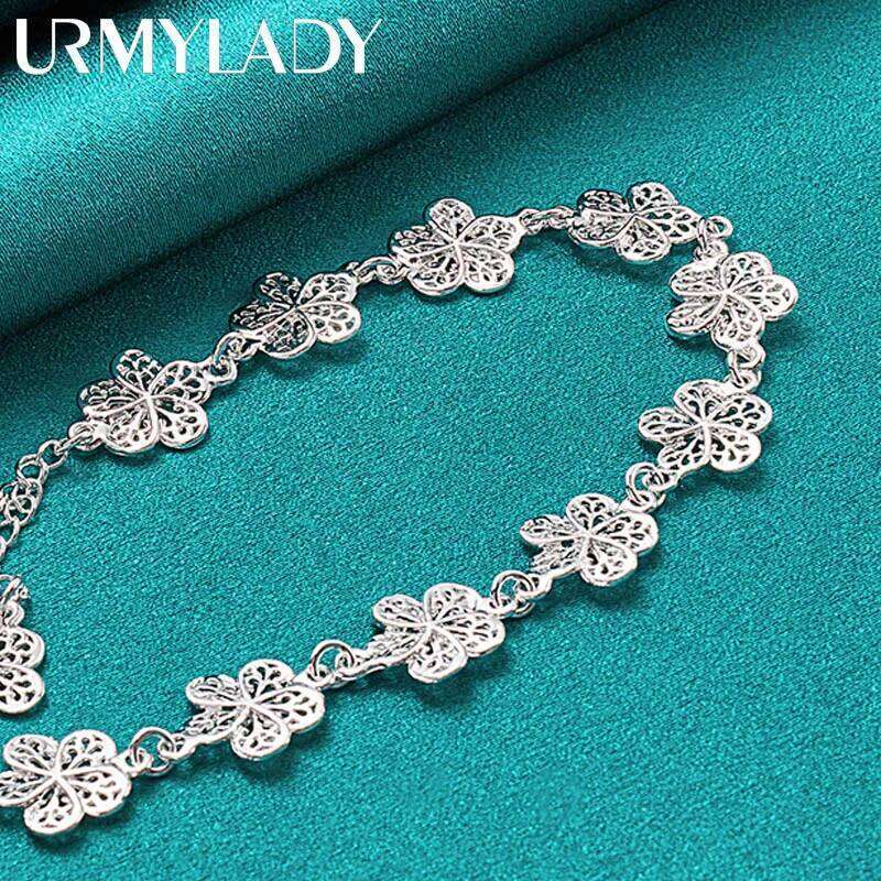 URMYLADY 925 Sterling Silver Flower Tassels Chain Bracelet For Women Wedding Engagement Party Fashion Jewelry Z260313