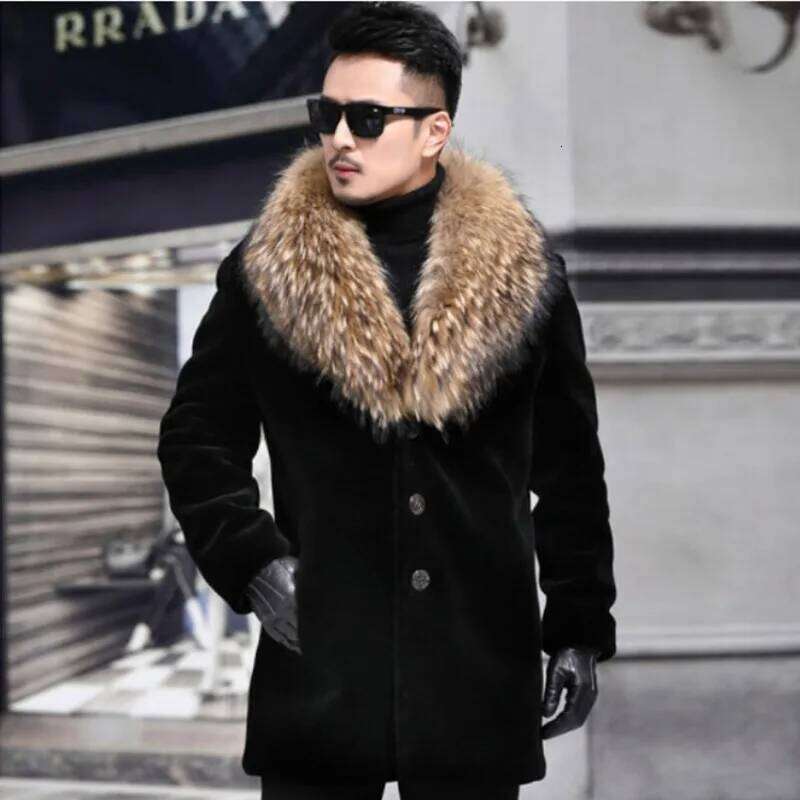 Luxury Brand Men's Autumn Winter Top Coat Faux Fur Collar Warm Simple Comfortable Casual Design Fashion Versatile Skinny Z260313