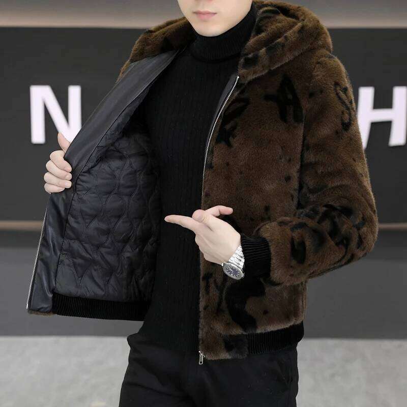 Winter Hooded Thick and Warm Faux Mink Fur Casual Jacket Fashion Business Social Outdoor Coat Men Clothing Z260313