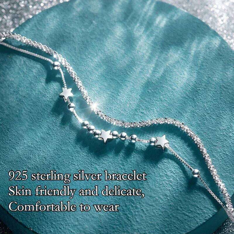 Fashion 925 Sterling Silver Star for Women Luxury Adjustable Sparkling Double Layered Stars Bead Bracelet Party Jewelry Z260313