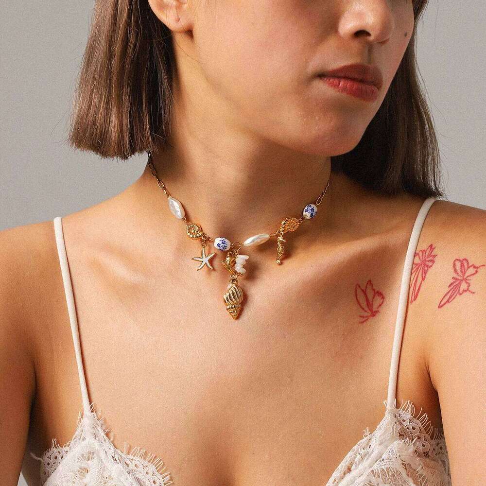 Sea Breeze Conch Freshwater Pearl Pendant Waterproof Stainless Steel Necklace Charms Women Accessories Gifts H260312