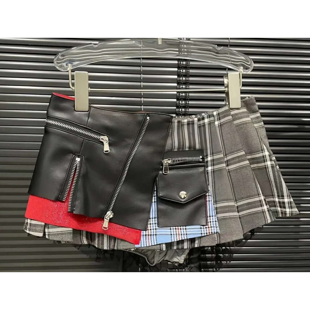 FLARORA Fashion Y2k Patchwork Plaid Design Skirts Woman High Waist Zip Pocket Mini Pleated Skirt Trendy Female Street Bottoms Z260314