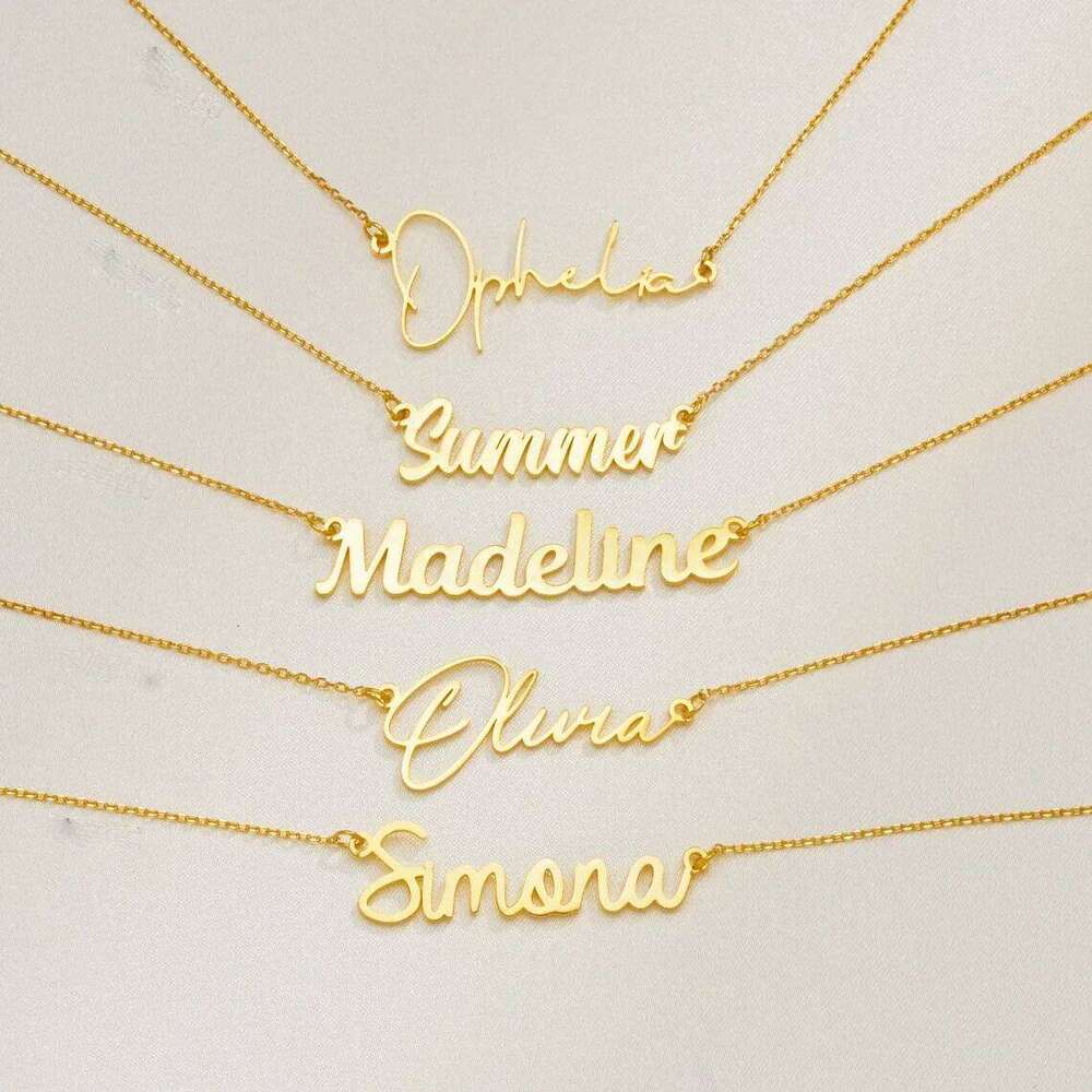Custom Name Necklace for Women Personalised Cursive Letter Pendant Stainless Steel Jewelry Men Chain Choker Collar New 2024 H260312
