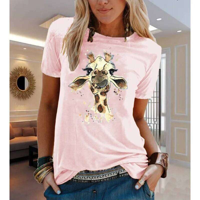 COTTON 100% Animal Flower Print Short Sleeve T-shirt Woman Aesthetic Clothes Women Clothing Graphic T Shirts Oversized Tops Z260314