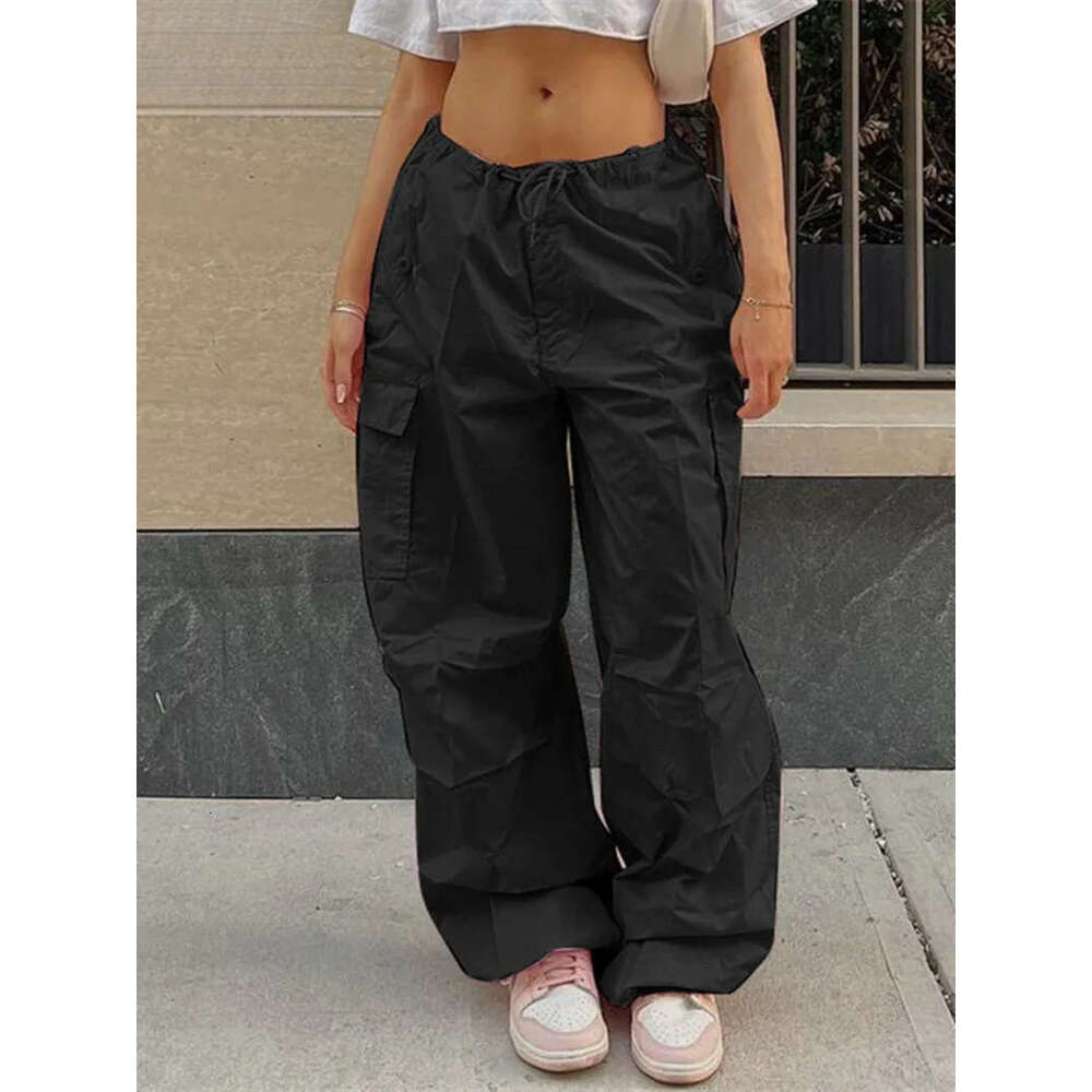 Women's Capris Y2K Pockets Oversized Drawstring Low Waist Parachute Loose Fit Sweatpants Trousers Women Jogger Cargo Pants Streetwear Outfits 221