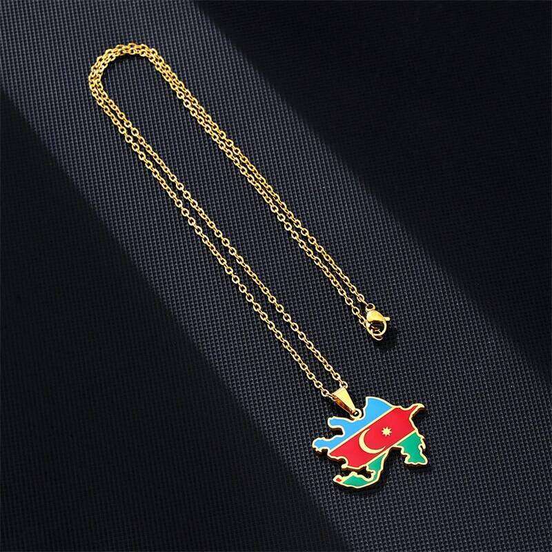 Azerbaijan Map With Flag Pendant Necklace Stainless Steel Gold Silver Color Azerbaycan Emblem Symbol Ethnic Patriotic Jewelry H260312