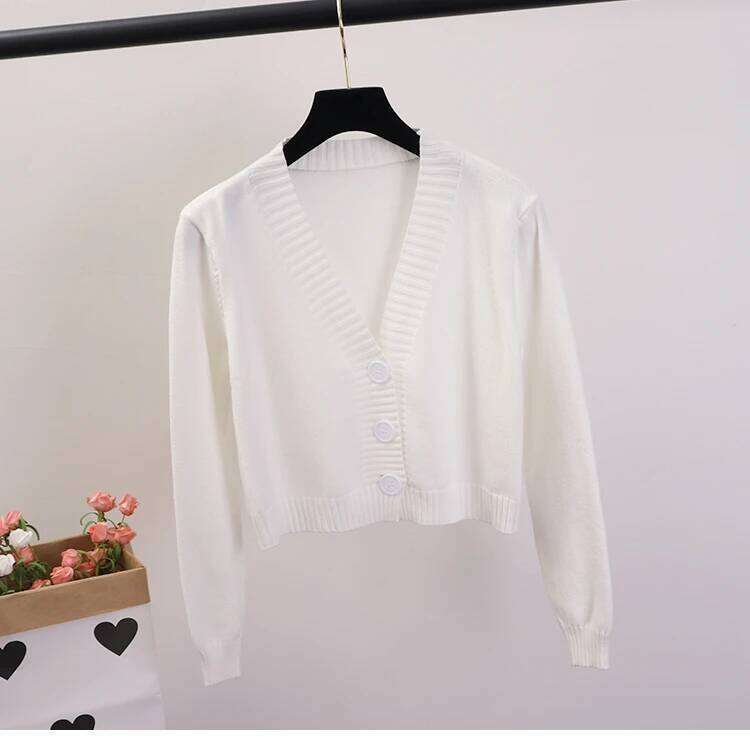 Women's Cropped Sweaters Female Black White Short V Neck Single Breasted Sweater Woman Knitted Cardigan GD153 Z260313