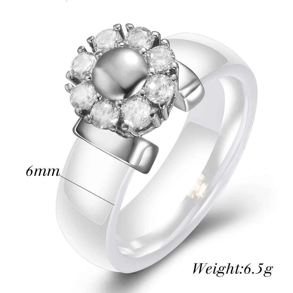 Black&White For Women Cubic Zircon Stainless Steel Engagement Wedding Elegant Rings Ceramic Jewelry H260312