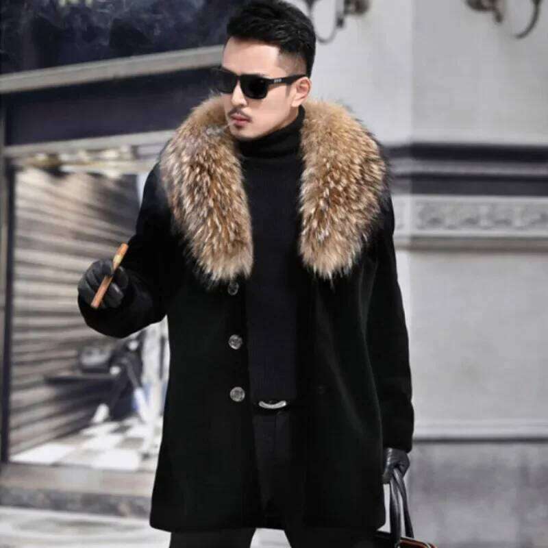 Luxury Brand Men's Autumn Winter Top Coat Faux Fur Collar Warm Simple Comfortable Casual Design Fashion Versatile Skinny Z260313