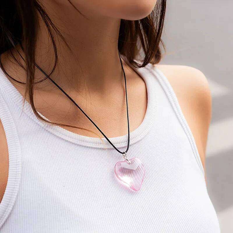 Y2k Heart Necklace for Women Fashion Hip Hop Red Hearts Pink Pendants Necklaces Rope Chain Girls Rave Gift Gothic Jewelry H260312