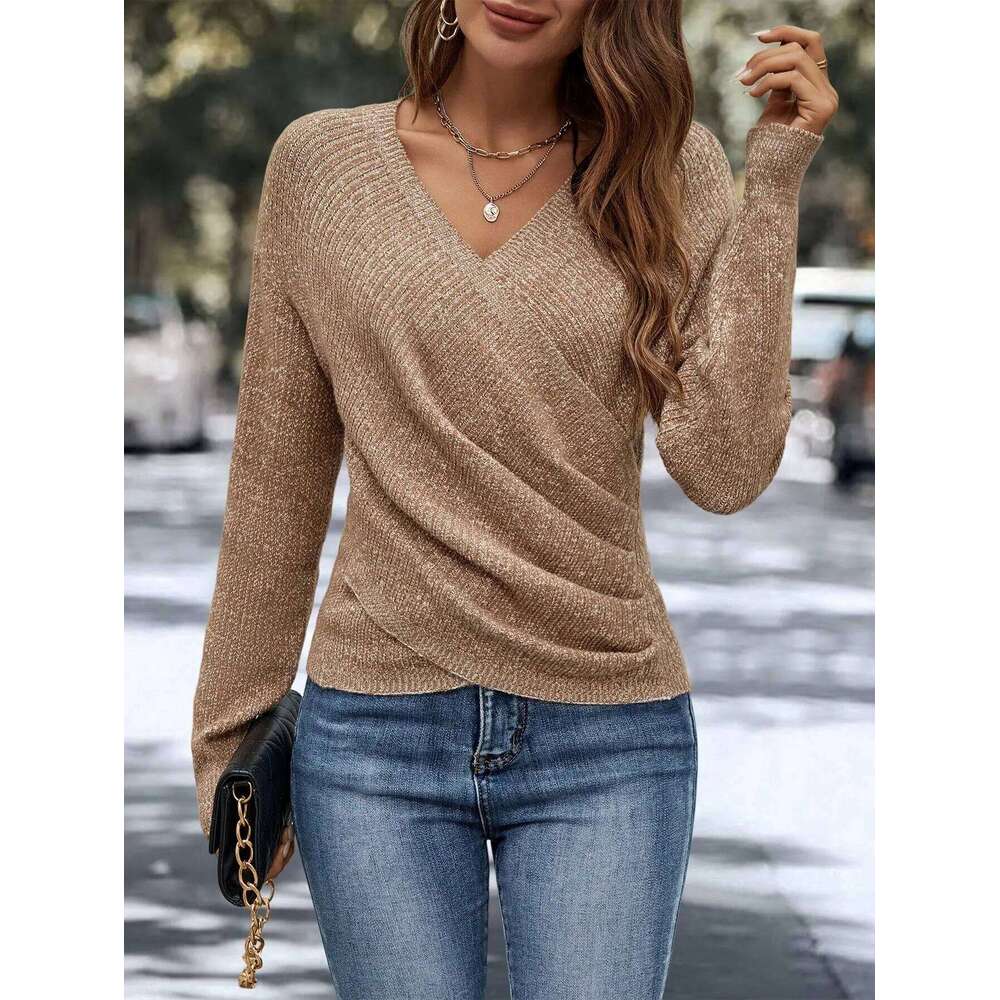New summer European style heavy work sequin v-neck inner wear with irregular long sleeves and design sense sweater as a base Z260313