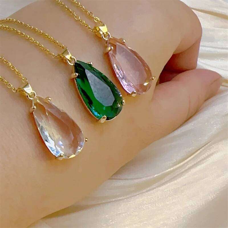 Exquisite Personality Crystal Clear Water Drop Necklace Classic Retro Texture Design Stainless Steel Clavicle Chain H260312